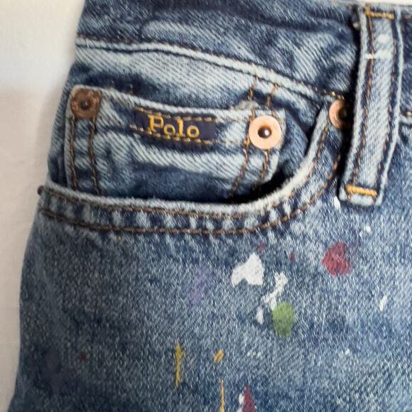 Polo Ralph Lauren Short Boys Youth 8 Denim Jeans Paint Splattered Blue Sullivan - Picture 4 of 12